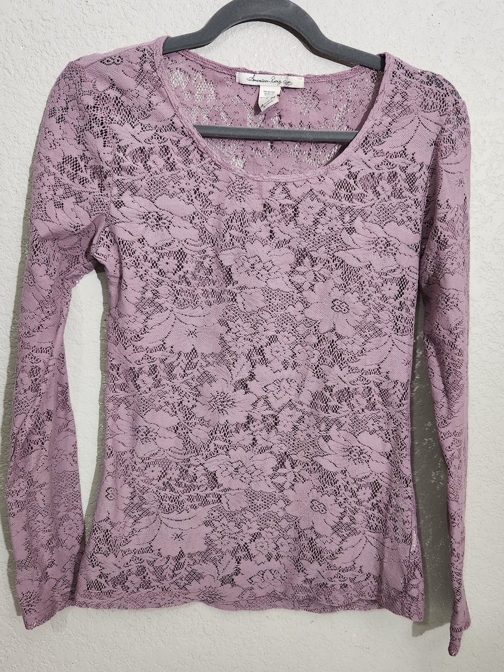 American Rag Lace Long-Sleeve Top — Dusty Lilac